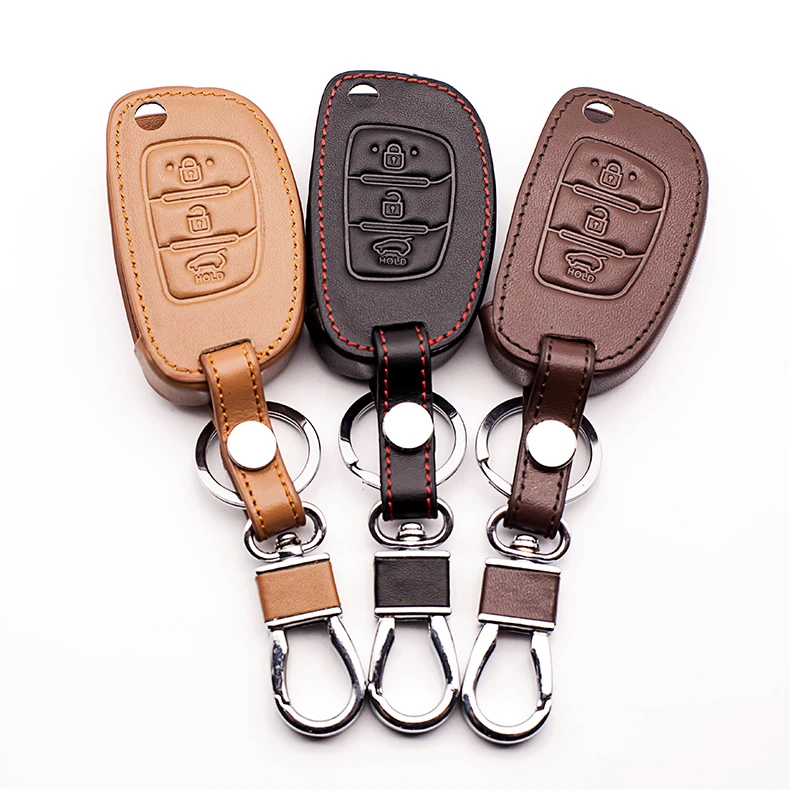 New Genuine Leather Car Key Cover For Hyundai TUCSON Solaris 8 IX35 Santa Fe,3 Button Fold Key  Car Keys Accessories