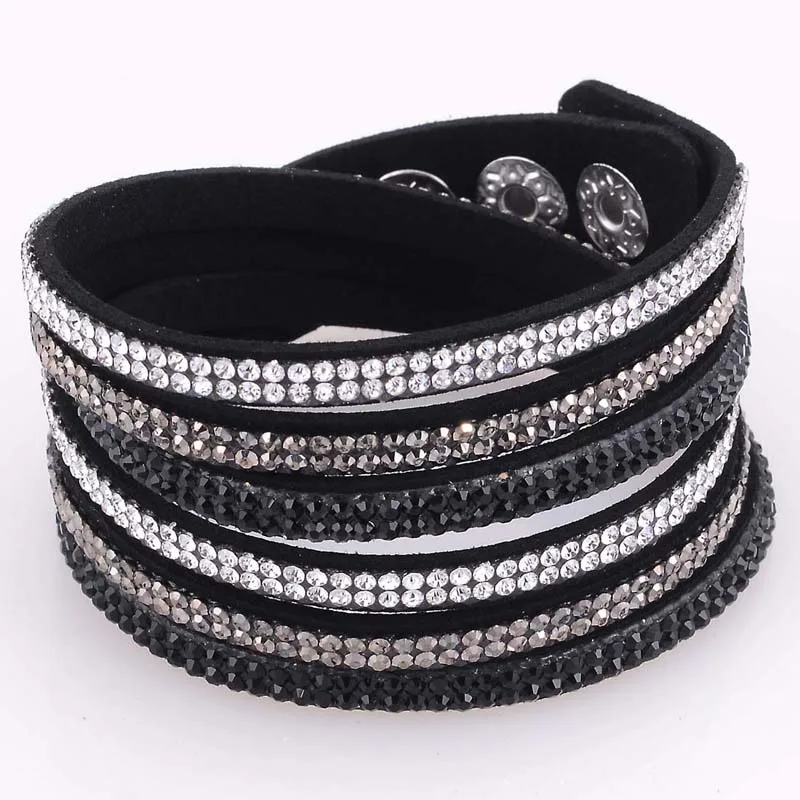 Miasol Double Wrap Velvet Leather 3 Rows Straps Full Pave Crystal Bilingbling Women Girls Bracelets Party Jewelry Gifts