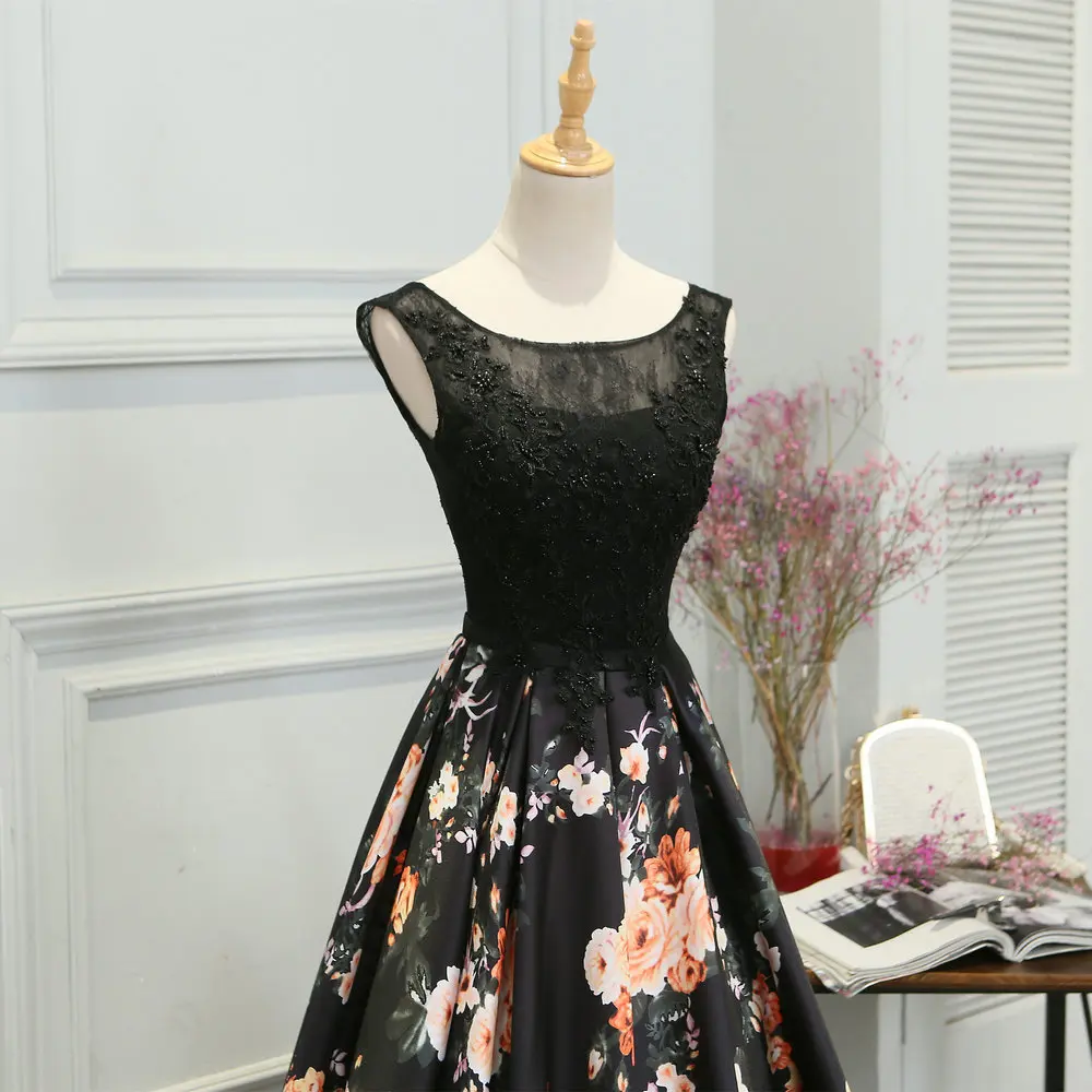 JaneVini Black Floral Girls Bridemaids Dress Long Sweep Train Flowers Pattern Beaded Lace Prom Dresses Wedding Party Gowns 2019