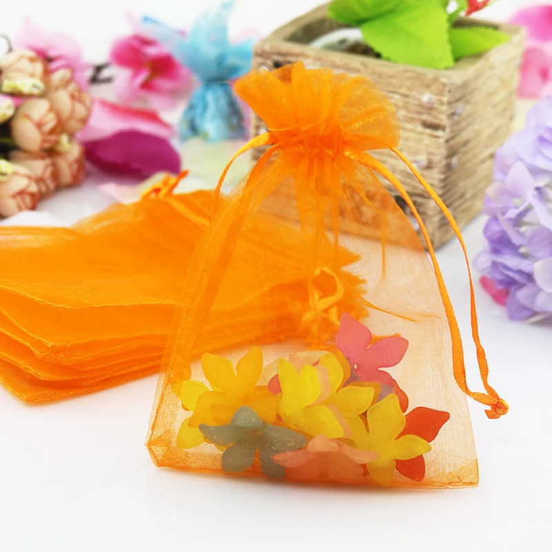 

Hotsale 1000pcs/lot Organza Bags 7x9cm Small Orange Christmas Drawstring Gift Bag Charm Jewelry Packaging Bag & Pouches