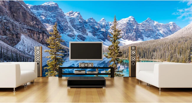 

The latest 3D large murals, snow capped mountains forest landscape , living room, sofa TV background bedroom wall paper.