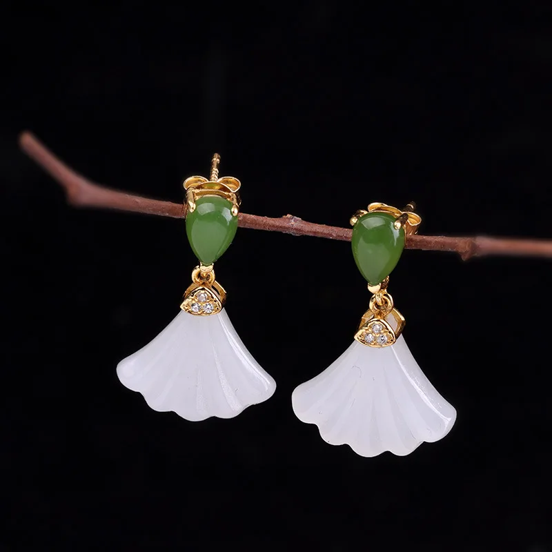 

100%925 silver jewelry retro palace wind hollow stone classical palace tassel earrings