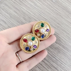 Fashion New Sweet Round Mixed Color Clip Earrings Vintage Jewelry