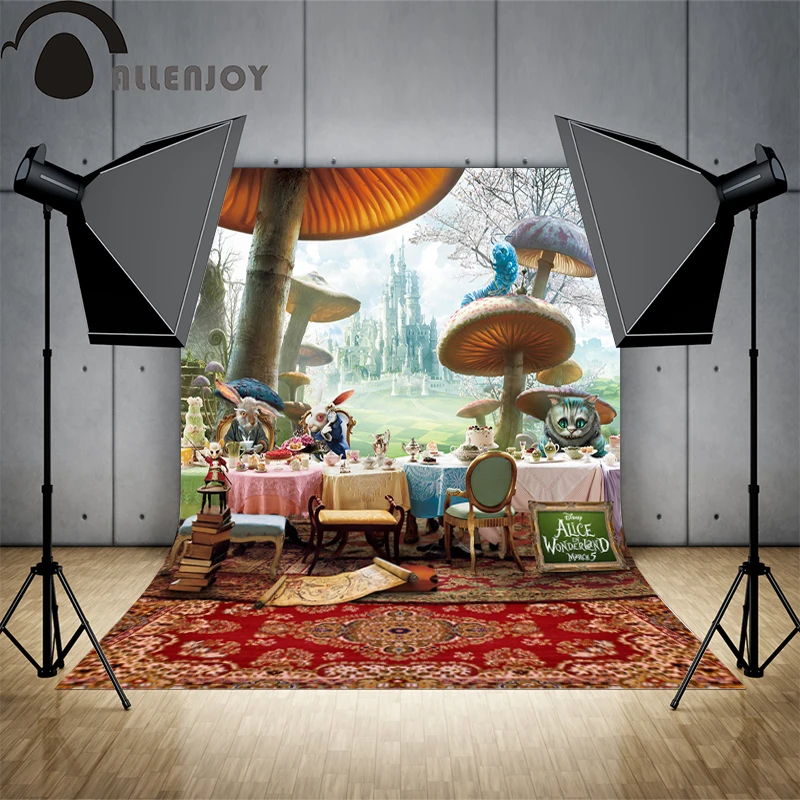 Allenjoy Backgrounds filming Alice Wonderland Mushroom Rabbit Cat Castle Carpet backgrounds for photo studio background vinyl