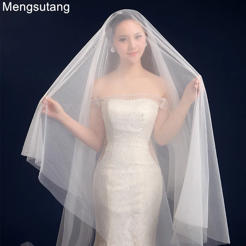 Wedding veil 2024 solid color bride wedding dress soft yarn 3 meters long trailing wedding accessories short bridal veil