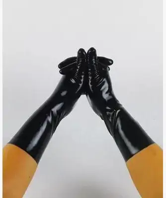 Black Latex Short Gloves  Wrist Five Finger Wrist Gauntlet Rubber Mittens Cosplay gloves