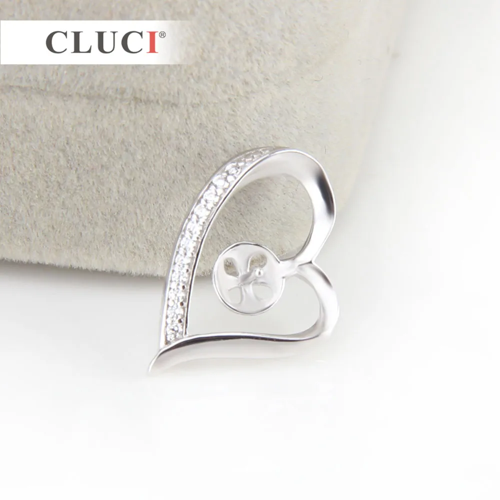 CLUCI 925 Sterling Silver Crystal Pendant Mounting Heart Necklace Zircons LOVE Pendant Necklace Rhinestone Lover Gifts SP200SB