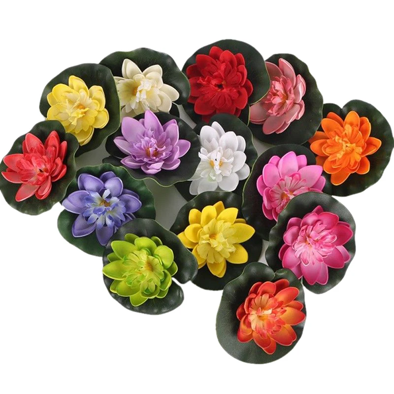 5pcs/1pc Artificial Lotus Water Lily Floating Flower Pond Tank Plant leaf Ornament 10cm Home Wedding Garden Pond Pool Decoration