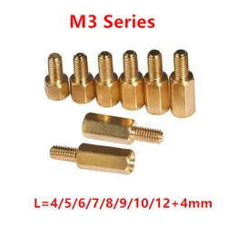 100 sztuk 3mm gwint M3 Hex podkładka dystansowa z mosiądzu męski na żeński mosiądz rozstaw śruby filar M3 * 4/5/6/7/8/9/10/11/12/13/14/16 + 4mm