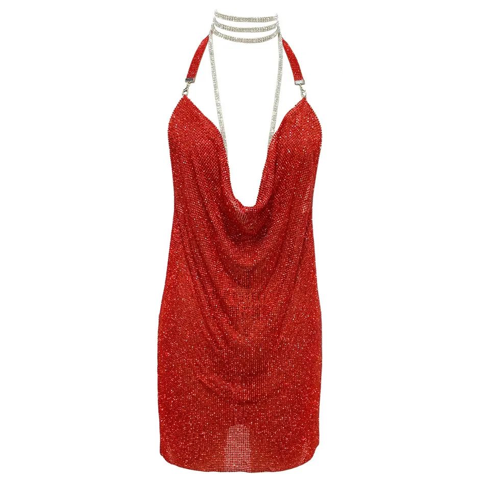 knee length dresses for ladies Glam Diva Rhinestone Mesh Bodycon Mini Dress main image 0