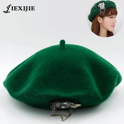 jiexijie hot 100% wool Beret Female Winter Hats VIVI models riveted wool berets ladies painter hat rivet round cap for women's