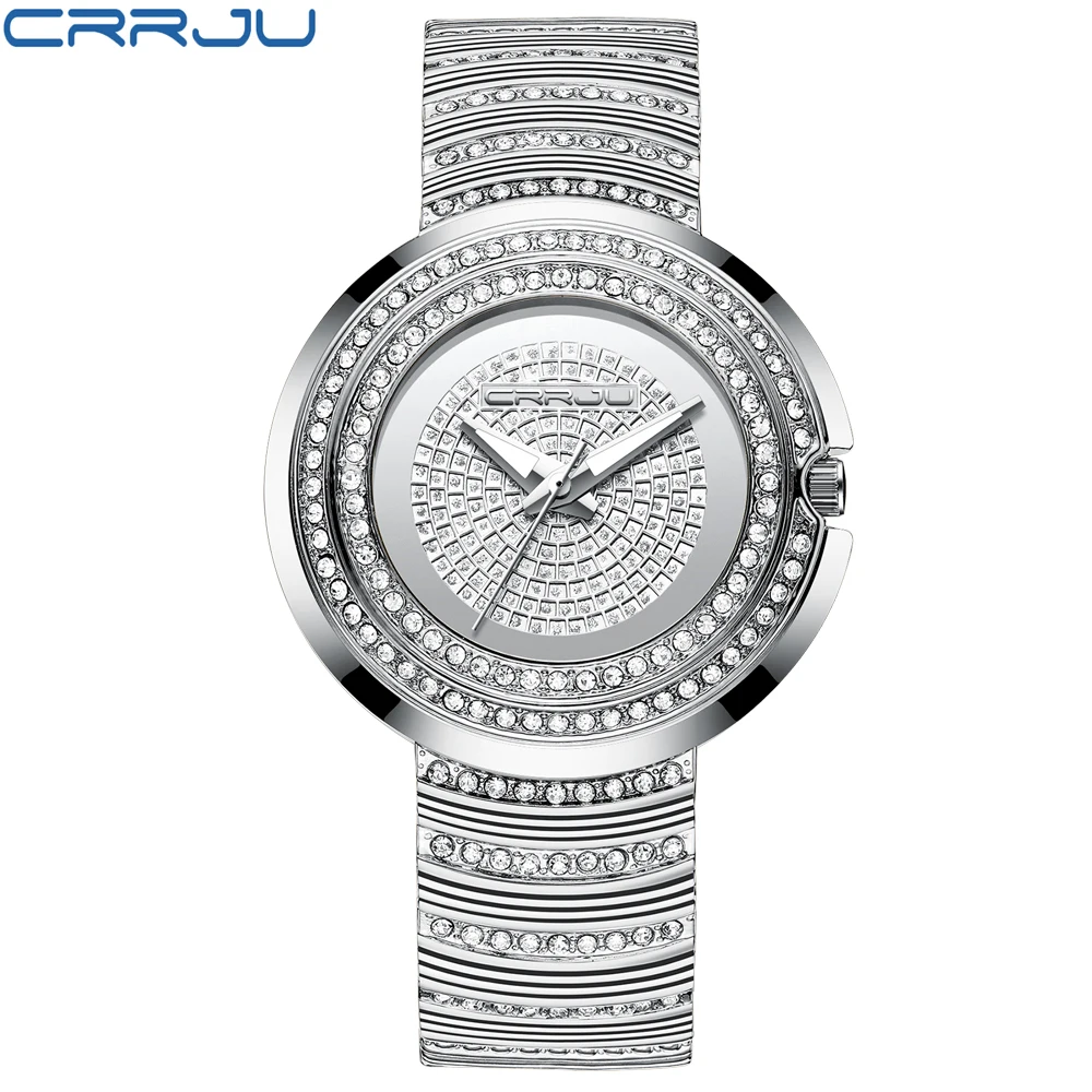 CRRJU Women's Fashion Casual Analog Quartz Watches Diamond Rhinestone Crystal Bracelet WristWatch Feminino Gift clock