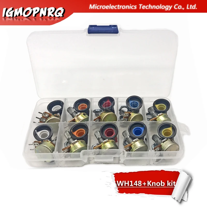 

10PCS WH148 potentiometer kit B1K B2K B5K B10K B20K B50K B100K B250K ohm 3PIN 15MM Knob AG2 15x17mm EACH 1pcs