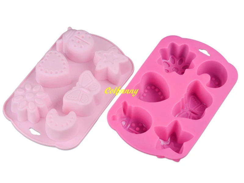 100pcs/lot Fast shipping DIY Silicone cake mold chocolate moulds jelly pudding molds 6 grooves moons insect