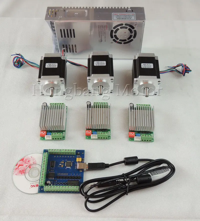 

mach3 CNC USB 3 Axis Kit, 3pcs TB6600 driver+ USB stepper motor controller card 100KHz + 3pcs nema23 270oz-in motor+power supply