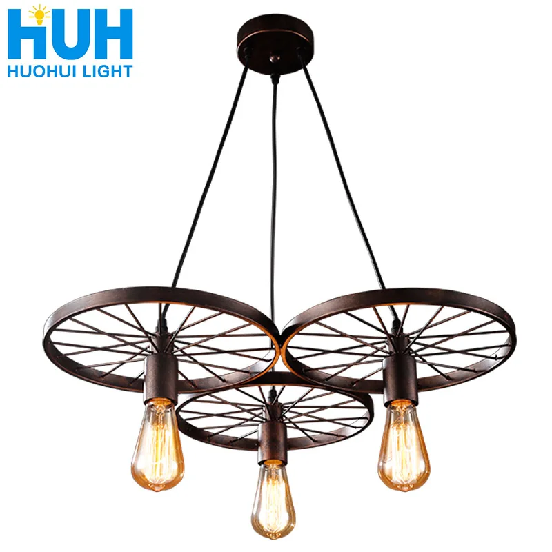 

Retro industrial wind wrought iron loft bar led light wheel nostalgic personality creative bar cafe wheel chandelier