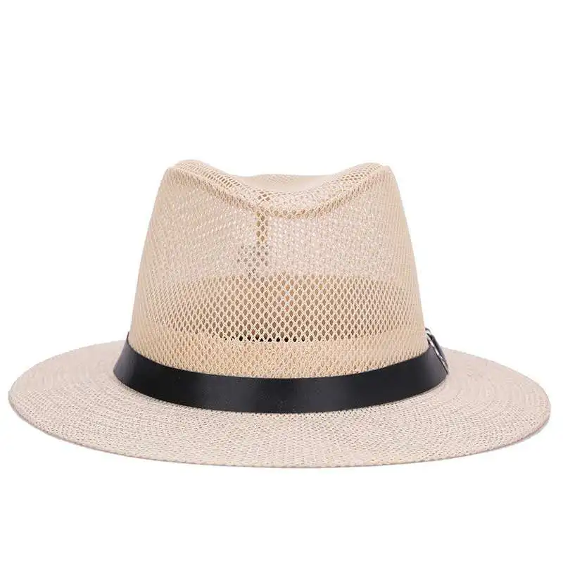 Men\'s British jazz hat breathable mesh hat outdoor sun protection sun hat summer hat linen big hat