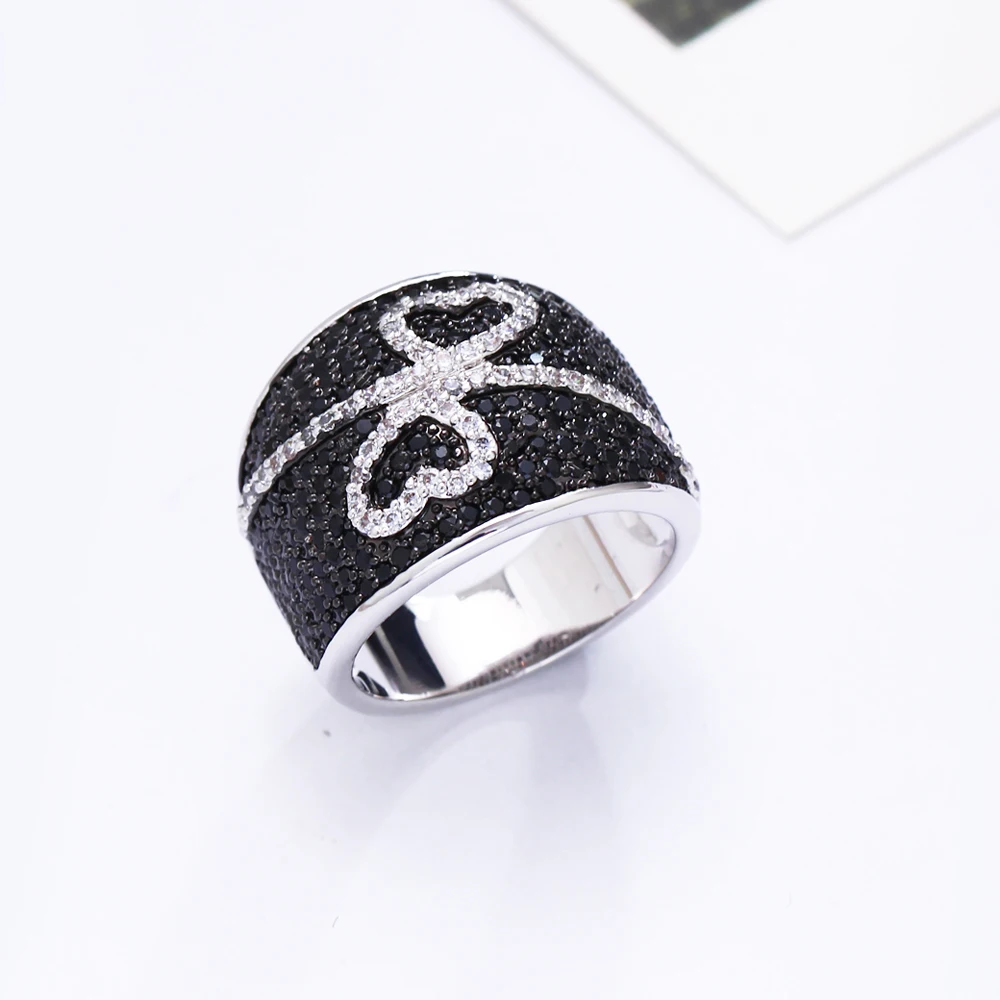 Lovely black and white ring aaa zirconia stones heart design nice jewelry finger rings for women