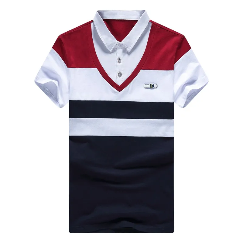 

2017 New Arrival Fashion Cotton Men Summer Polo Shirts Badge Slim Soft Short-Sleeve Stripe Blue White Red Male Shirts Tops