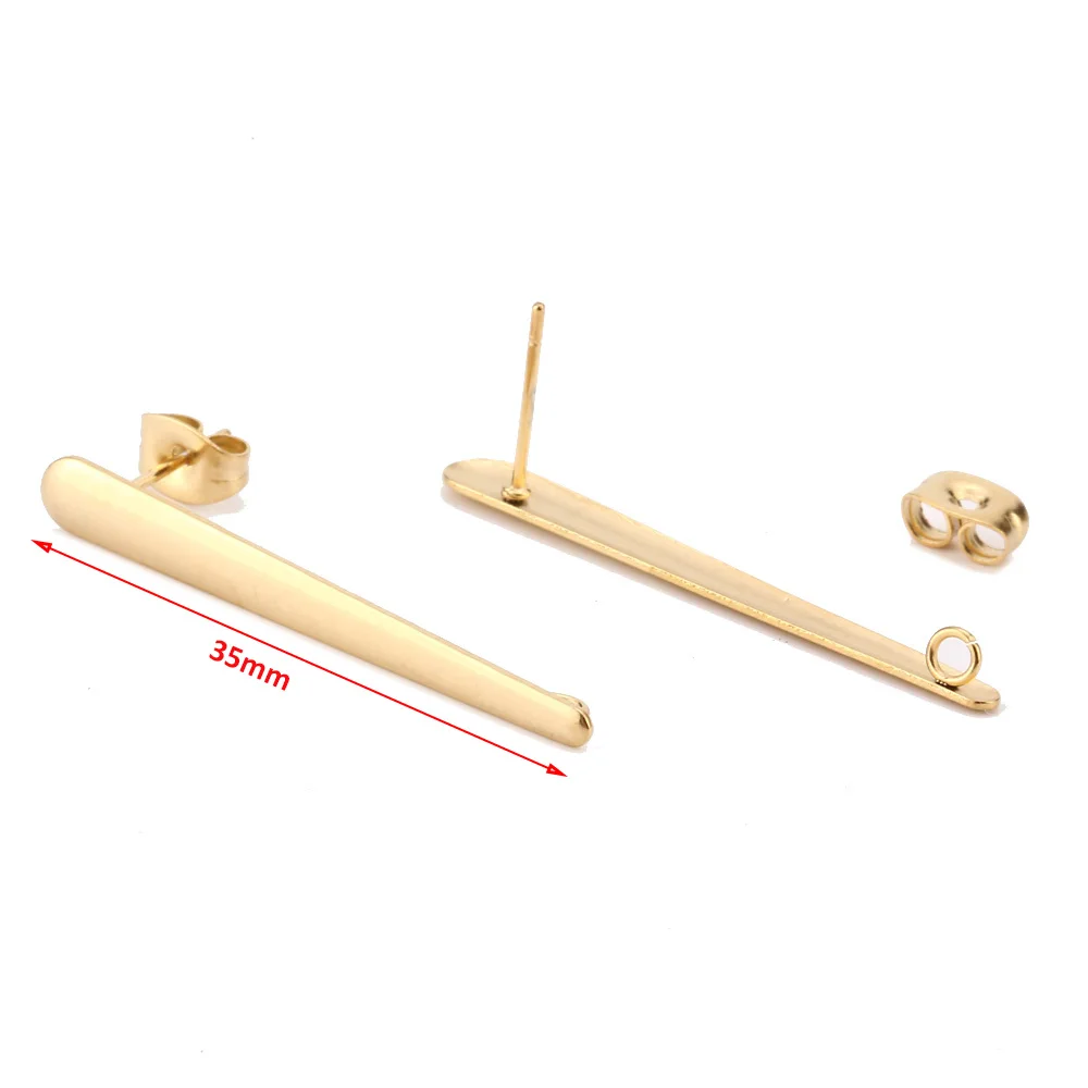 18k Gold Earrings Findings Stainless Steel Long Stick  Post Connector with Open Ring for Making Korea Style