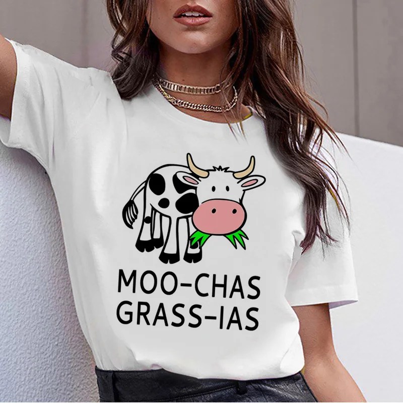 Cow t shirt print women female harajuku clothes tee korean ulzzang t-shirt 90s kawaii shirts femme tshirt Printed cartoon top