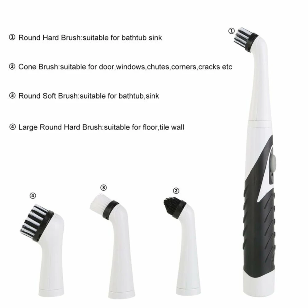 Multifunction Electric Sonic Scrubber Super Cleaning Brush Household Cleaner Brush 4 Brush Heads NEW