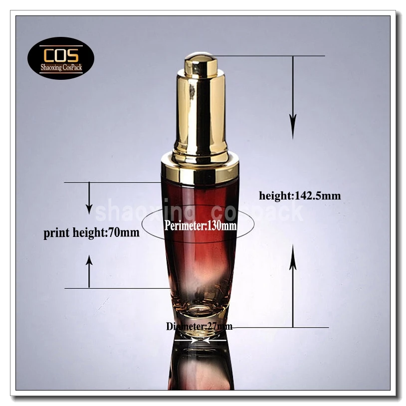 DB40 50ml red glass dropper bottle with gols lid, glass e liquid bottles with gold dropper, 50ml glass dropper bottles wholesale