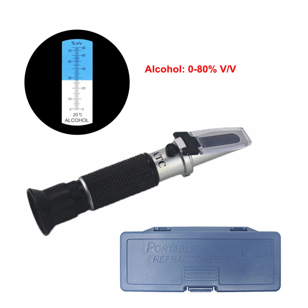 Handheld Alcohol Refractometer 0-80% ATC Spirits Tester Alcoholmeter Refratometro Wine Concentration Densimeter + Box