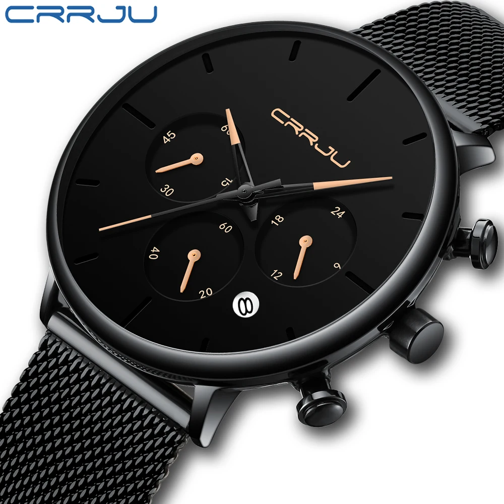 

CRRJU Unique Style Men Watch Top Brand Luxury Chronograph Waterproof Military Male Clock Full Steel Sport Wristwatch relogio