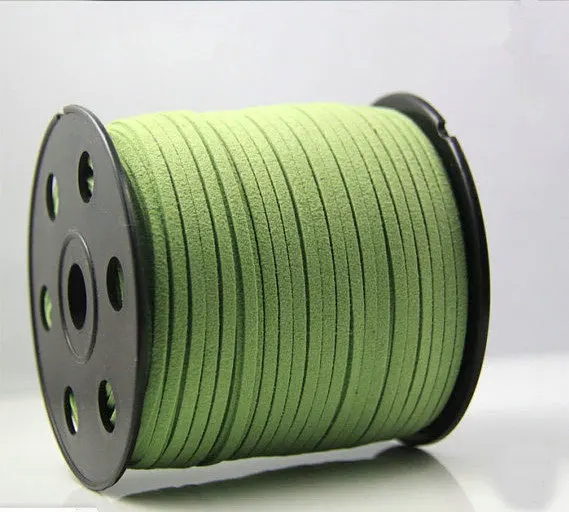 Free Shipping 100Yds Flat  faux Leather suede cord, 3mm,  Bright Green,faux suede cord for bracelets 3mm