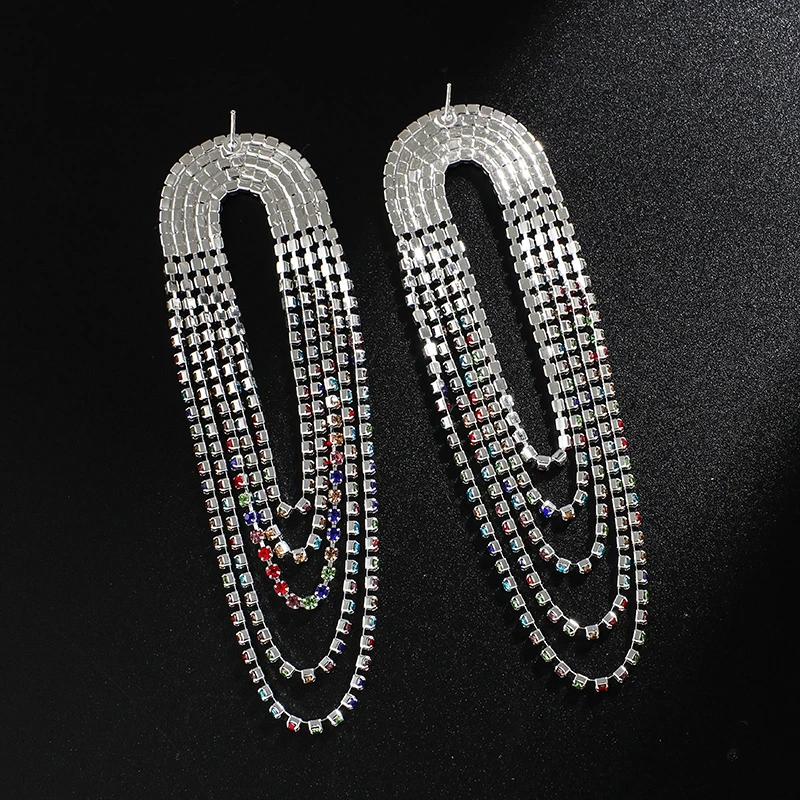 YFJEWE European Leaves Long tassel Drop Earrings for Women colorful Crystal Hanging Earrings Wedding rhinestone Jewelry E636