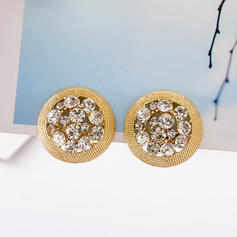 COWNINE Hot New Gem Stone Rhinestone Vintage Clip Earrings For Women Jewelry Metal Flower Antique golden Plated brincos bijoux