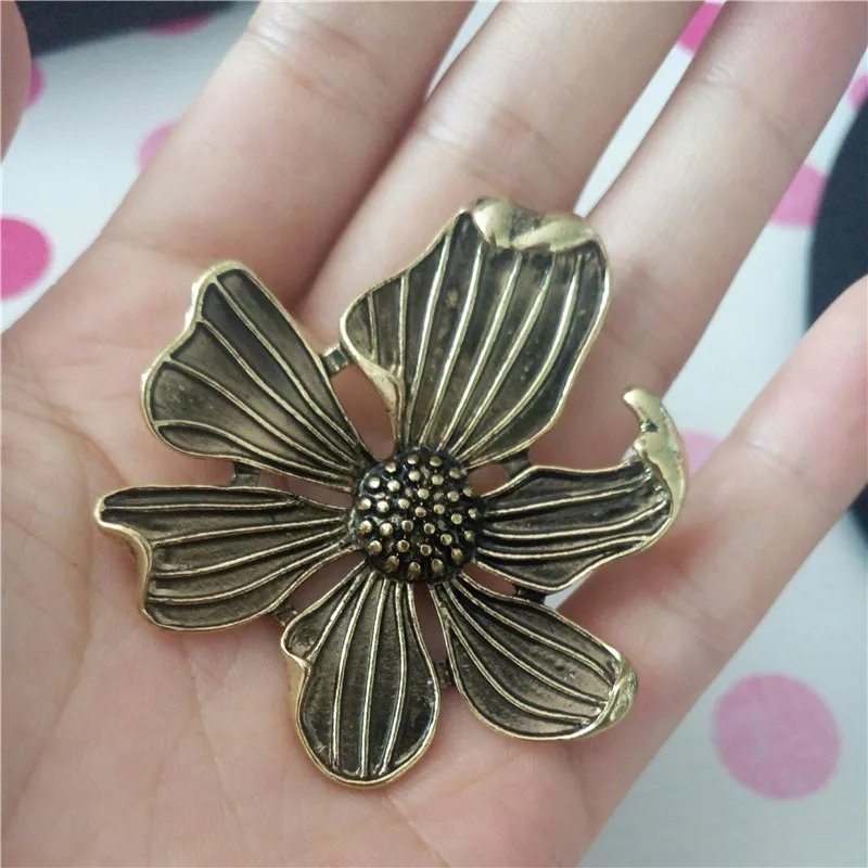 5PCS Retro Vintage Women Necklace Pendant Antique Bronze Tone Alloy Large Flower Pendants 50*54mm Jewelry Finding Elegant Gift