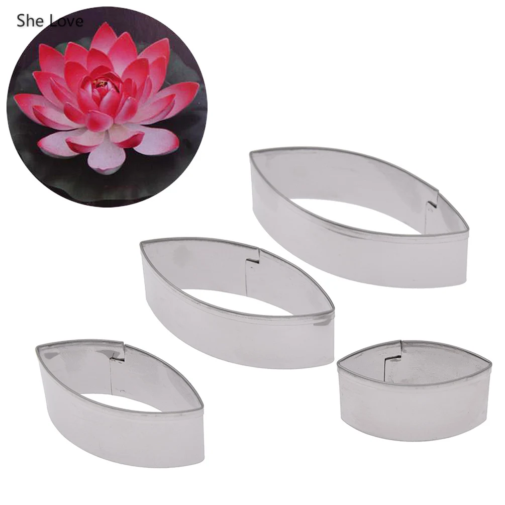 Chzimade 4Pcs/Set Stainless Steel Cutter Mould Water Lily Lotus Petal Cutting Mold Clay Tools