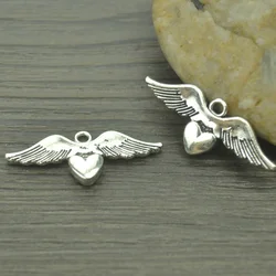 15 pcs/lot Heart wings Antique Silver Plated Bracelets Charm Pendants Fashion Jewelry Making Findings DIY Charms Handmade  D407