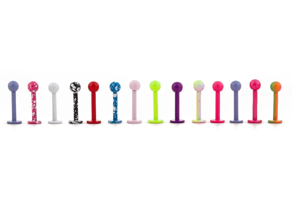 Free shippment 200pcs/lot Colorful Neon Color Body piercing jewelry Lip/Ear Helix Bar Short Bar Labret Piercing 1.2x8mmx3mm