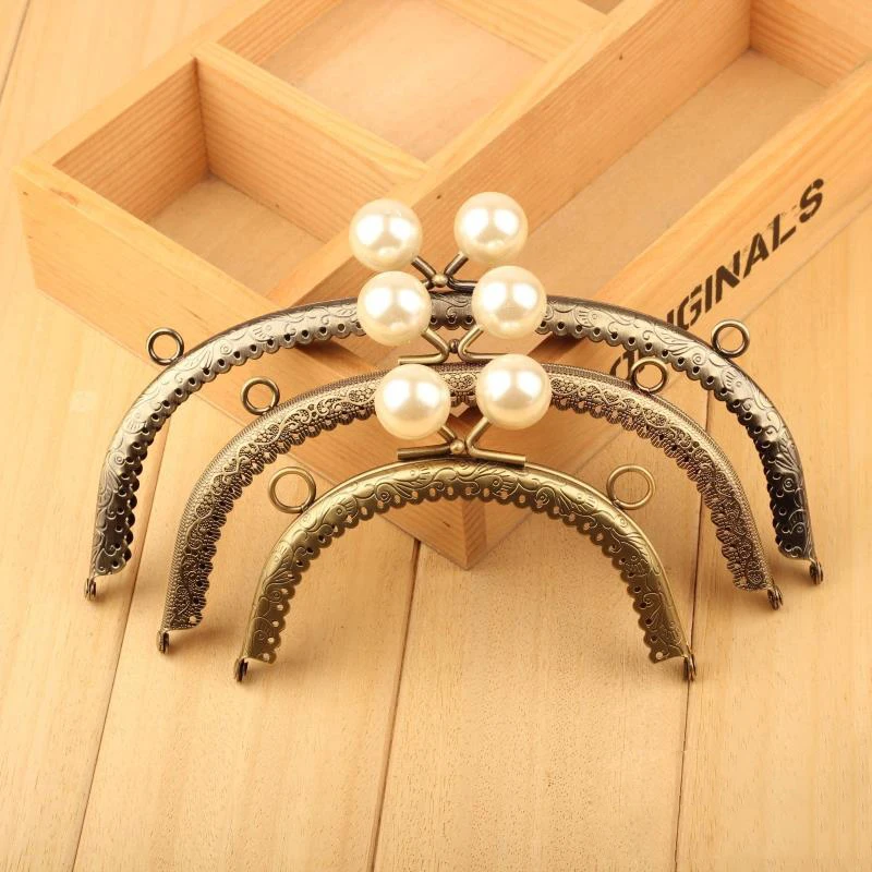 8.5-20cm Metal Clutch Kiss Clasp Lock Purse Frame Pearl Head Handles Coin Bag Handbag DIY Lock Clips Hardware Accessories Bronze