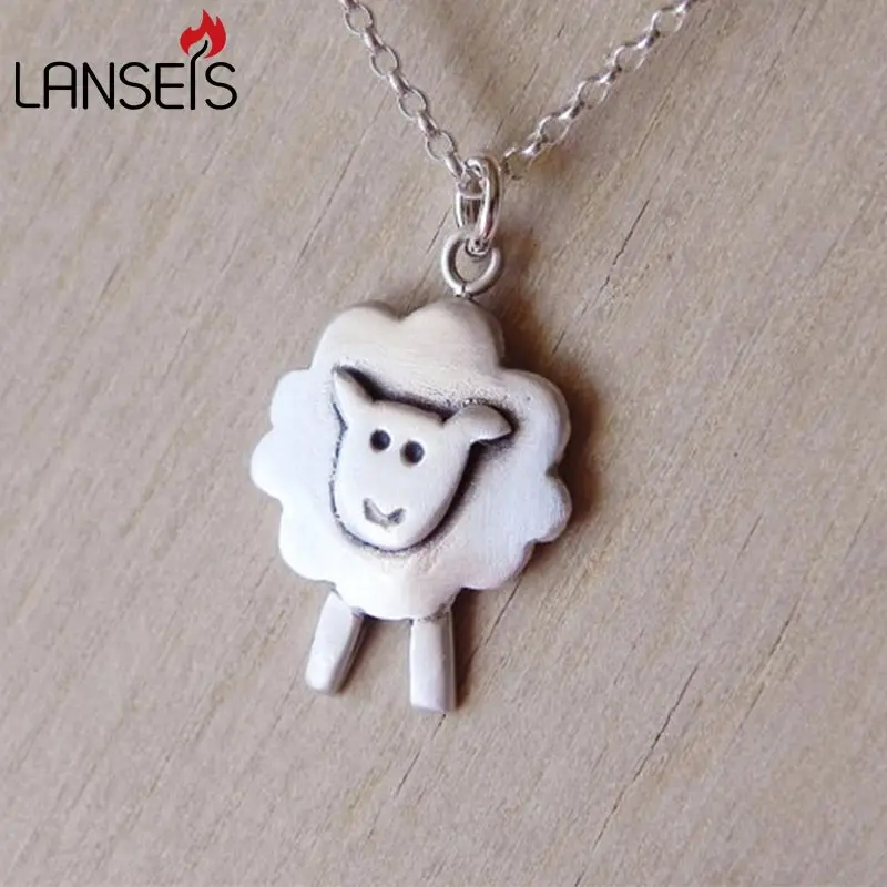 lanseis10pc cute Sheep necklace pendant Easter gift - spring women necklace April jewelry