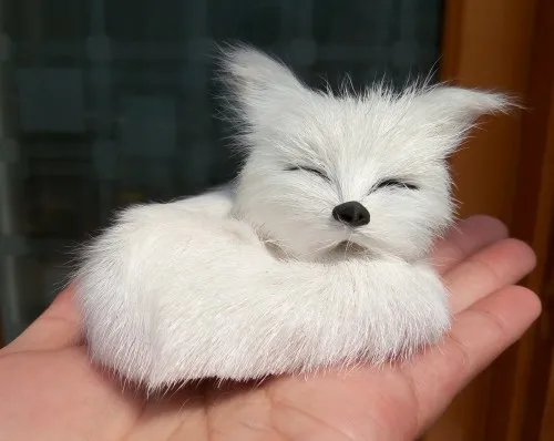 mini cute simulation white fox toy resin&fur sleeping fox doll gift about 9x5cm 1247