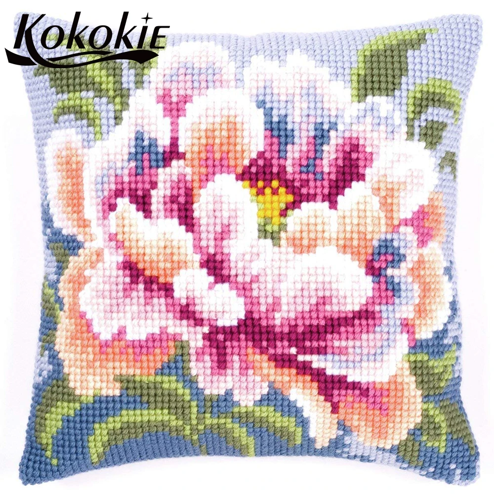 Decorative cushion embroider needlework kits flower throw pillow cross stitch pillow kits cotton embroidery yarn pillowcase