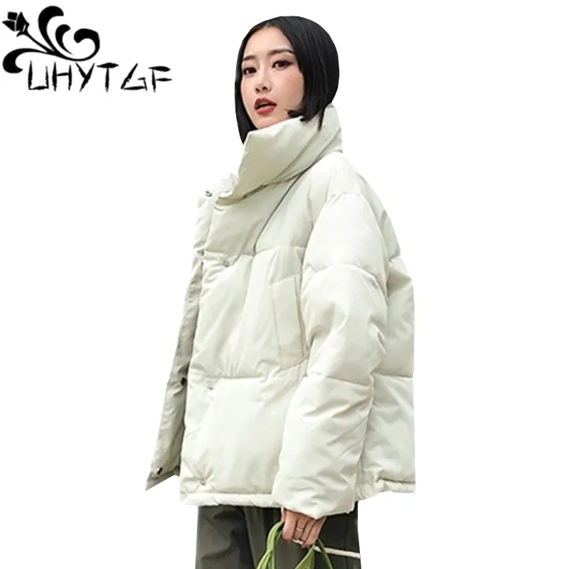 

UHYTGF Parka Women Stand Collar Autumn/Winter Coat Women Casual Warm Down Jacket Solid Short Style Cotton padded Parka Coat 132