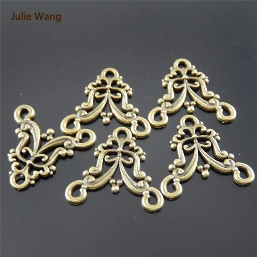 Julie Wang 10pcs Mini Charms Antique Bronze Hollow Flower Connector Pendant Handmade Hanging Crafts