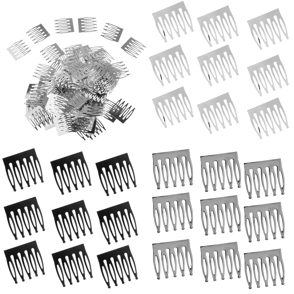 100Pcs Mini 5 Teeth Metal Hair Clip Combs Hair Decor for  Dolls Accessories