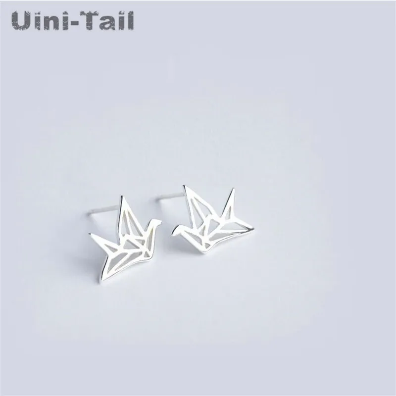 Uini-Tail hot 925 Tibetan silver thousand paper crane ear studs Korean fashion tide flow high quality hypoallergenic earrings