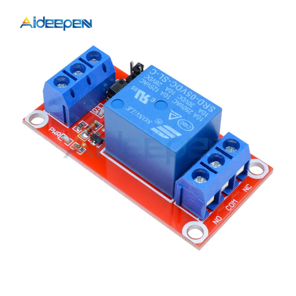 Ein 1-Kanal-Relaismodul DC 5V 9V 12V 24V mit Hoch- und Niedrigpegel-Trigger, Relaissteuerung mit Optokoppler, rot – Detail 6