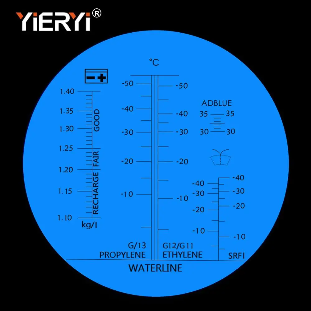 Yieryi Hand Held Tester Tool 4 In 1 Engine Fluid Glycol Antifreeze Freezing Point Car Battery Refractometer ATC With Black Bag