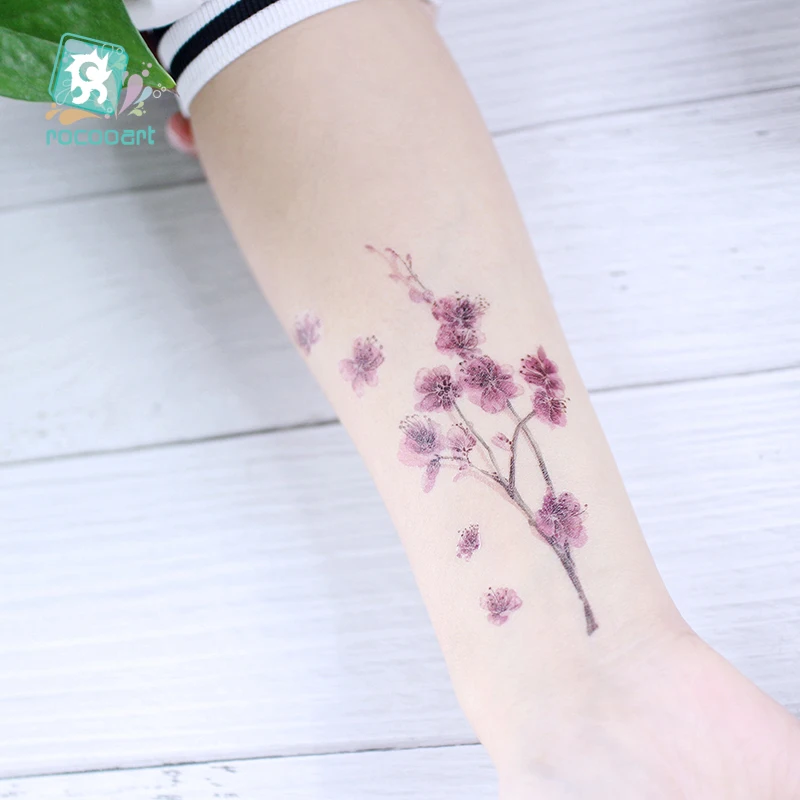 Rocooart Sakura Tattoo Stickers Flowers Fake Tattoos For Women Hand Tattoo Body Art Waterproof Arm Tatoo Cherry Blossom Tatto