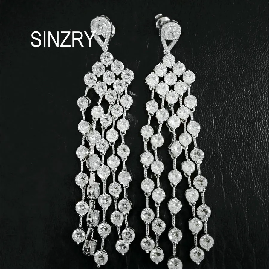 SINZRY Bridal jewelry accessory white cut Cubic Zircon long tassel sparkling wedding dangle earrings for women