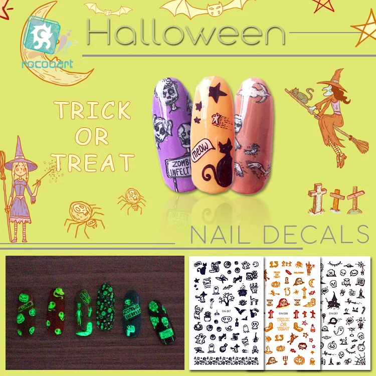 

Rocooart Latest Safety Luminous Manicure Decals Nail Art Stickers Halloween Cat Design Nail Self-adhesive DIY Tips Stickers.