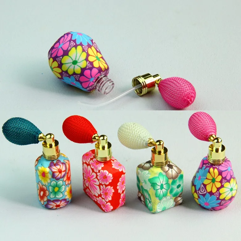 DHL Free 50pcs/lot Craft Polymer Clay Perfume Bottles With Air Bag Atomizer Clorfulr Essential Oil Bottles In Refillable